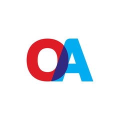 Initial letter OA, overlapping transparent uppercase logo, modern red blue color