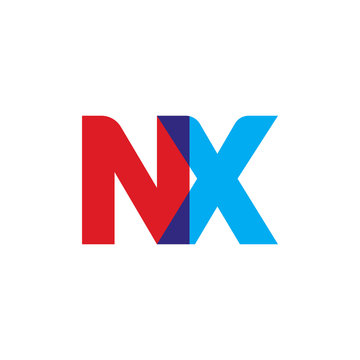 Initial letter NX, overlapping transparent uppercase logo, modern red blue color