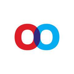 Initial letter OO, overlapping transparent uppercase logo, modern red blue color