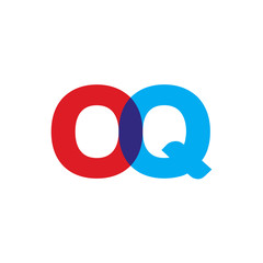 Initial letter OQ, overlapping transparent uppercase logo, modern red blue color