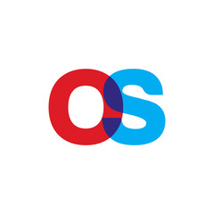 Initial letter OS, overlapping transparent uppercase logo, modern red blue color