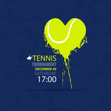 Vector illustration for tennis. Ball, shape heart, love. Grunge style.