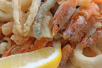 fried fish with shrimp at the takeaway restaurant