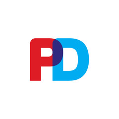 Initial letter PD, overlapping transparent uppercase logo, modern red blue color