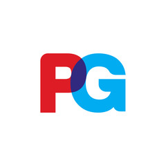 Initial letter PG, overlapping transparent uppercase logo, modern red blue color