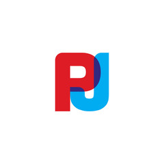 Initial letter PJ, overlapping transparent uppercase logo, modern red blue color