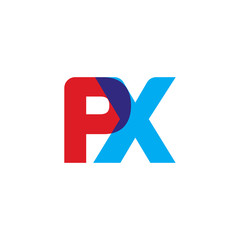 Initial letter PX, overlapping transparent uppercase logo, modern red blue color
