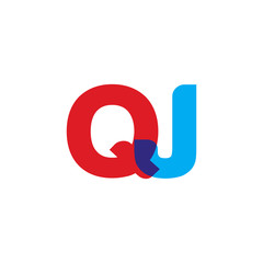 Initial letter QJ, overlapping transparent uppercase logo, modern red blue color