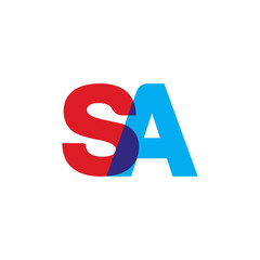 Initial letter SA, overlapping transparent uppercase logo, modern red blue color