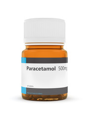 3d rendering of paracetamol bottle with pills over white