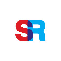 Initial letter SR, overlapping transparent uppercase logo, modern red blue color