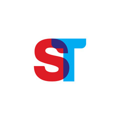 Initial letter ST, overlapping transparent uppercase logo, modern red blue color