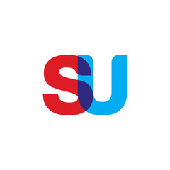 Initial letter SU, overlapping transparent uppercase logo, modern red blue color