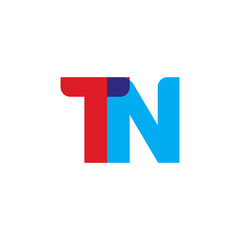 Initial letter TN, overlapping transparent uppercase logo, modern red blue color