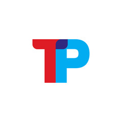 Initial letter TP, overlapping transparent uppercase logo, modern red blue color