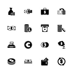 Money - Expand to any size - Change to any colour. Flat Vector Icons - Black Illustration on White Background.