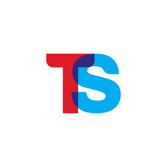 Initial letter TS, overlapping transparent uppercase logo, modern red blue color