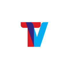 Initial letter TV, overlapping transparent uppercase logo, modern red blue color