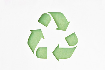 Recyclig symbol on recycled paper - 180703357