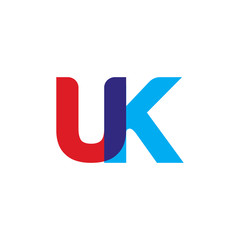 Initial letter UK, overlapping transparent uppercase logo, modern red blue color