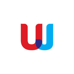 Initial letter UJ, overlapping transparent uppercase logo, modern red blue color