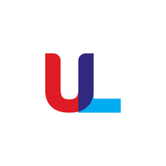 Initial letter UL, overlapping transparent uppercase logo, modern red blue color