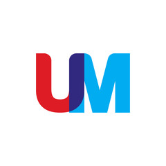 Initial letter UM, overlapping transparent uppercase logo, modern red blue color