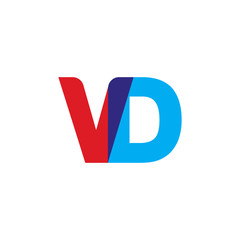 Initial letter VD, overlapping transparent uppercase logo, modern red blue color