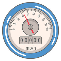Car speedometer interface showing the speed and the number of kilometers,miles which were passed by vehicle.Element of design of the dashboard panel.In flat style a vector with a contour line icon 