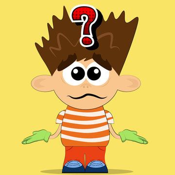 Vector illustrated cartoon boy with don't know gesture.