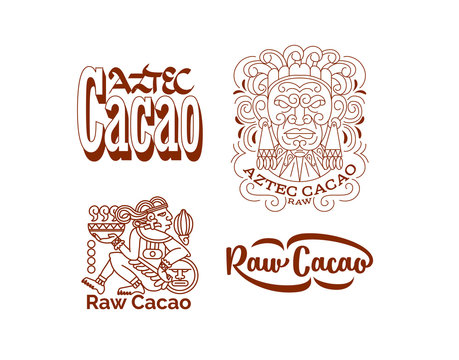 Aztec cacao logo collection for chocolate package design. Vector illustration.