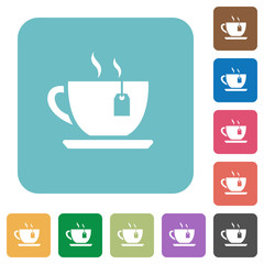 Cup of tea with teabag rounded square flat icons