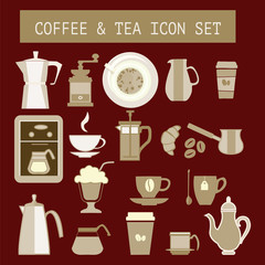  flat tea and coffee icons for web design