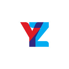Initial letter YZ, overlapping transparent uppercase logo, modern red blue color