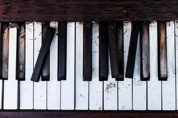 Vintage Piano keyboard with broken keys