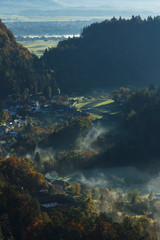 Morning at Bled with foggy landscape