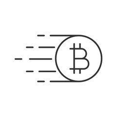 Flying bitcoin linear icon