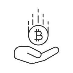Open hand with bitcoin linear icon