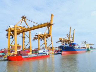 container,container ship in import export and business logistic,By crane,Trade Port , Shipping,cargo to harbor.Aerial view,Water transport,International,Shell Marine,transportation,logistic,trade,port