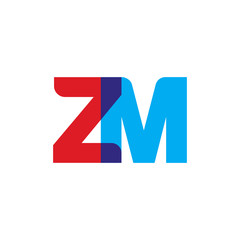 Initial letter ZM, overlapping transparent uppercase logo, modern red blue color