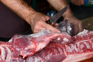 Pig slaughtering ceremony in the Hungarian countryside