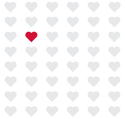 Seamless hearts pattern with one heart highlighted