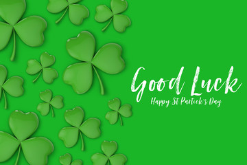 St Patrick's day Irish shamrock clover background. 3D rendering