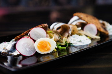 Sprat salad with eggs