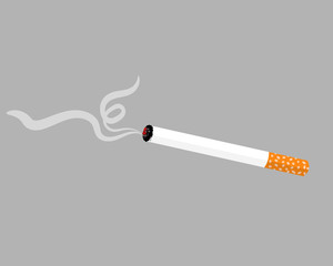 Smoldering cigarette isolated on gray background