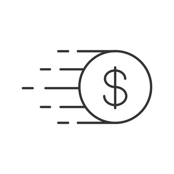 Flying dollar coin linear icon