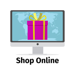 Shop online concept with pink present