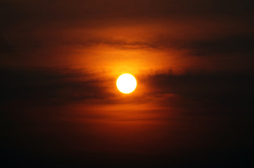 the setting sun and dark clouds