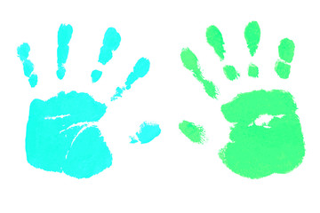 Handprints by children isolated on a white background
