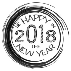 2018, card with Happy new Year text and black frame. Sparkling holiday background, vector dust border. Great for Christmas and New Year cards, invitations and posters.